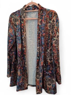 Bohemian Print Long Open-Front Women’s Summer Cardigan - Multicolor Xl